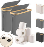 Vespara 2 Pcs Toilet Paper Storage Baskets, FoldableToilet Paper Storage with Lid for 9 Mega or 12 Regular Size Rolls,Waterproof Free Standing Toilet Paper Holder with Storage for Bathroom Grey