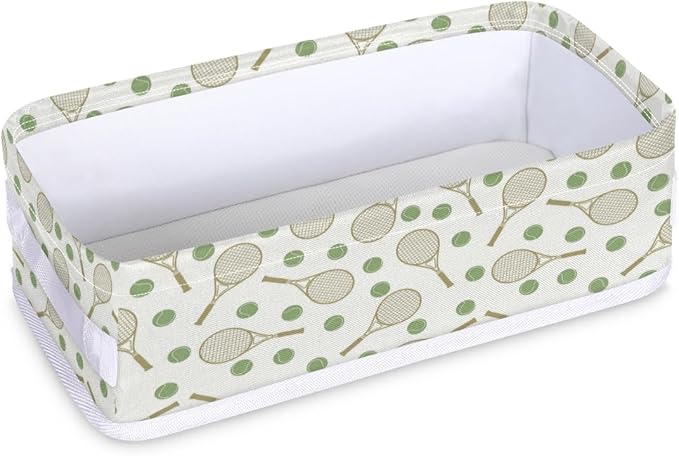 Tennis Racket Bathroom Basket Foldable Toilet Tank Topper Paper Basket Waterproof Fabric Storage Organizer Bins Decorative Open Storage for Home Closet Containers Cabinet Set of 2