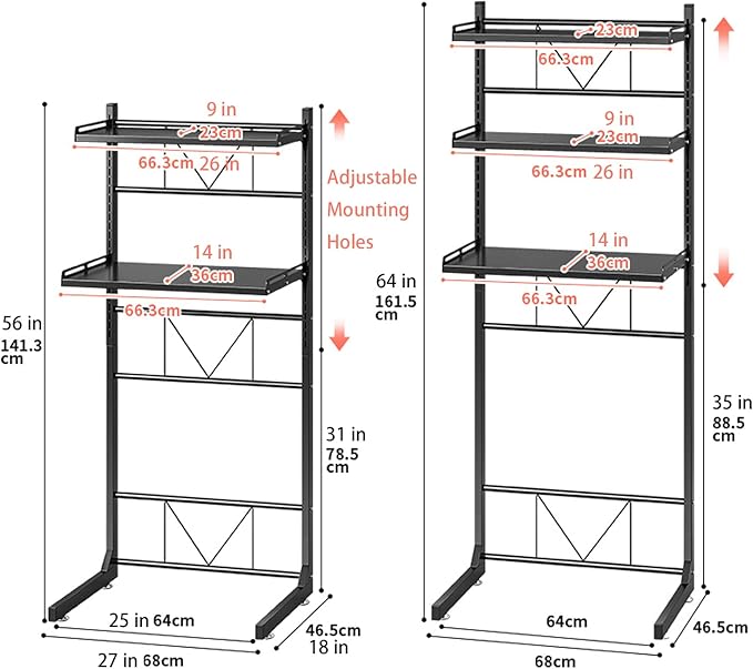 ABCOOL Over The Toilet Washer Organzier Adjustable Stand Storage Rack for Laundry Shelf Bathroom Space Save with Height Adjustable Drawer Table