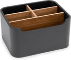 Remote Control Holder with Removable Wood Compartments for Media Devices, Desktop Stationery, and Bedside Nightstands, Black