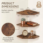 SUYU Set of 3 Floating Corner Shelves, 11.8" Rustic Wood Corner Shelf Wall Mounted, L-Shaped Corner Wall Shelf for Bathroom, Bedroom, Living Room, Kitchen, Office Organizer, Rustic Brown