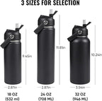 24oz Insulated Stainless Steel Water Bottle, Wide Mouth Double Wall Vacuum, Silicone Straw, Sweat & Leak Proof, BPA Free Insulated Water Flask for Travel, Keep Cold 24h Hot 12h, Black