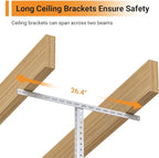 3ftx8ft Overhead Garage Storage Rack, Heavy-Duty Metal Garage Ceiling Storage Rack, 22''-40" Adjustable Ceiling Drop-Down, 600 lb. Loading Weight Capacity, White