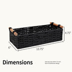Back of Toilet Basket with Wood Handles, Black Wicker Toilet Paper Basket for Toilet Tank Top, Narrow Toilet Tank Basket, Bathroom Basket Organizer for Wipes & Essentials