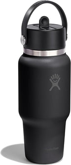 Hydro Flask Travel Water Bottle - Insulated Stainless Steel - Wide Straw Lid, Non Spill, Leakproof in 24 Oz Tonal Black