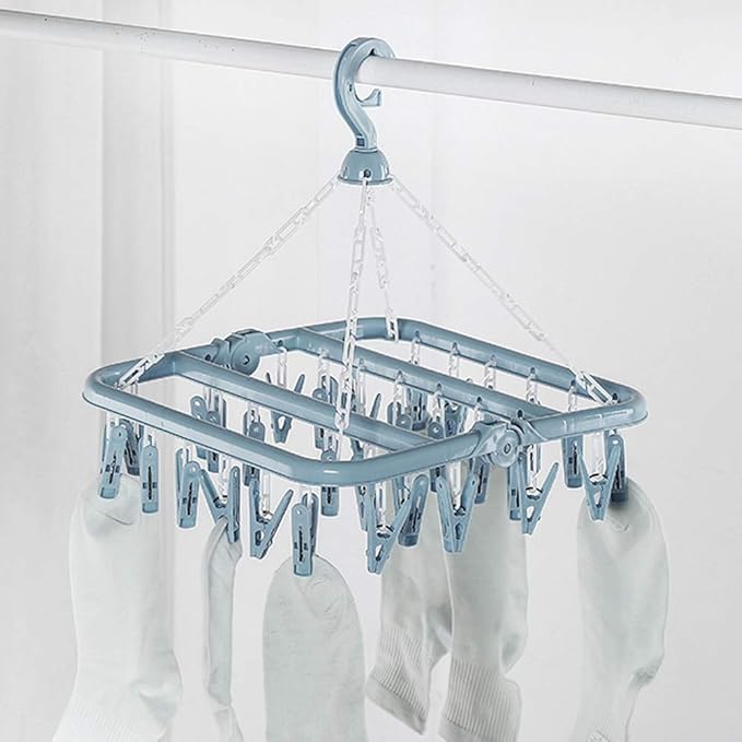 Clip and Drip Hanger Clothes Hanger Drying Rack 32 Clips (Light Blue)
