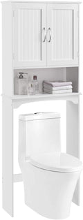 Topeakmart Over the Toilet Storage, Toilet Rack with Adjustable Shelf and Double Doors for Bathroom, 3 Shelves, White