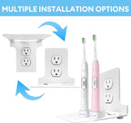 Metal Outlet Shelf Wall Holder for Duplex (Round) Outlets - Bathroom & Kitchen Organizer with Cord Storage, Quick Install for Smart Home Toothbrush Holder Holds Smart Speaker Cell Phone