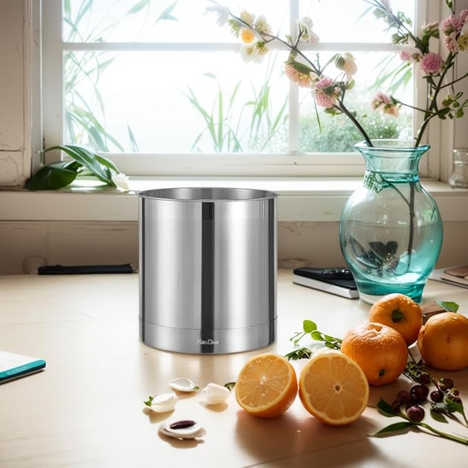 KSENDALO Jumbo Utensil Holder and Medium 6.6inch Utensil Crock Set for Countertop,Stainless Steel Utensil Caddy for Spoons, Silverware, and Spatulas for Kitchen, Silver