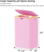 SpaceAid Double Laundry Hamper 2 Section with Lid and Removable Laundry Bags, 160L Clothes Basket with Bamboo Handles, Large Collapsible Hamper for Bedroom, Bathroom, Dorm, Laundry Room - Pink