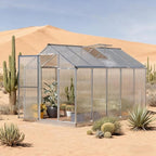 Aluminum Greenhouse with Polycarbonate Panels, Walk-in Garden Greenhouse for Outdoor Plant Growing, Durable Structure for Year-Round Gardening (Silver + Aluminum-1)