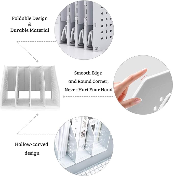 SAYEEC Desktop Collapsible File Magazine Folder Holder 4 Compartment Plastic Hollow Documents Foldable Organizer Files Cabinet Shelf Frames Dividers Rack Display and Storage