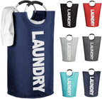 Mziart 90L Large Collapsible Laundry Hamper Laundry Basket with Alloy Handles for College, Camping and Home, Heavy Duty and Durable Thicken Foldable Clothes Storage Washing Bag (Dark Blue)