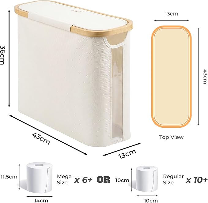 Vespara Toilet Paper Storage Basket with Lid,Toilet Paper Holder Basket for Up to 9 Mega or 12 Regular Size Rolls,Medium Paper Storage Baskets for Bathroom Organizer Porta Papel de baño Beige