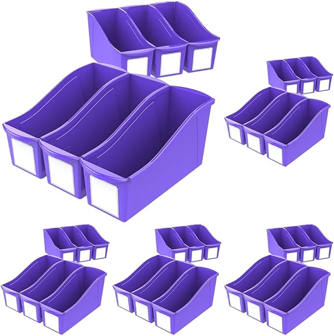 Storex Large Book Bin, Interlocking Plastic Organizer for Home, Office and Classroom, Purple, 30-Pack (71117U06C)