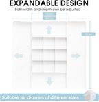 MIUOPUR Expandable Drawer Organizer, Width (10.6"-20.1") Depth (11"-20.1"), Plastic Makeup Drawer Organizer with 6 Removable Dividers, Silverware Organizer, Great for kitchen and Bathroom Drawers