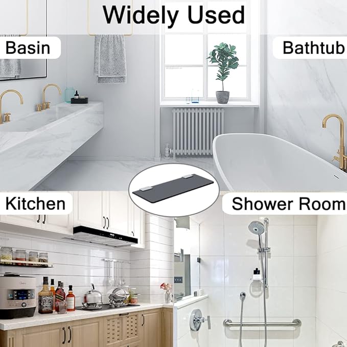 SAYAYO Floating Glass Shelves for Bathroom, Tempered Glass Shelf for Wall 15 x 5 Inch 1 Pcs, Black