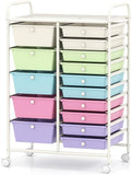 RELAX4LIFE 15 Drawer Rolling Storage Cart, Classroom Organization for School Teacher Office, Mobile Craft Art Supply Organizer, Utility Carts on Wheels for Paper Tools Scrapbook (Ice Cream Multicolor)