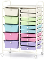 RELAX4LIFE 15 Drawer Rolling Storage Cart, Classroom Organization for School Teacher Office, Mobile Craft Art Supply Organizer, Utility Carts on Wheels for Paper Tools Scrapbook (Ice Cream Multicolor)
