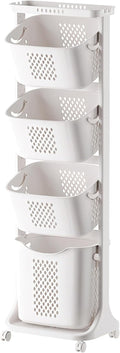 4 Tier Laundry Hamper Sorter, Vertical Rolling Laundry Storage Organizer Hamper Cart with Wheels for Kitchens Bathrooms Bedrooms Dorm
