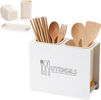 Kitchen Utensil Holder, Metal Silverware Holder with 2 Plastic Cups and Base, Modern Farmhouse Kitchen Decor, Countertop Utensil Organizer for Spoons Cooking Tools (Cream)