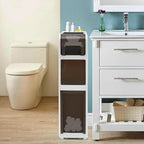 Slim Waterproof Narrow Bathroom Cabinet with Trash Bin Compact Design with Drawers and Toilet Paper Holder Movable Bathroom Organizers for Small Spaces (3Tier/25.2in H)