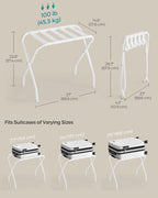 SONGMICS Luggage Rack, Set of 2, Luggage Racks for Guest Room, Suitcase Stand, Steel Frame, Foldable, for Bedroom, Cloud White URLR064W02