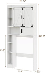 ChooChoo Over The Toilet Storage Cabinet, Farmhouse Bathroom Storage Cabinet with Sliding Door, Over Toilet Storage with Adjustable Shelves, Space-Saving, Antique White