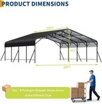 Metal Car Port, 20x20x9FT Metal Garage with Steel Frame, Heavy Duty Carports for Car, Boats and Tractor