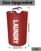 Vivicreate 115L Large Laundry Basket, Freestanding Tall Clothes Hamper, Foldable Washing Bin, Collapsible Laundry Bag (RED)