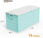 VINGLI 75 Gallon Outdoor Storage Box, Lockable Plastic Storage Containers with Lid, Patio Deck Box Furniture for Garden, Pool, Balcony, Yard (Green)