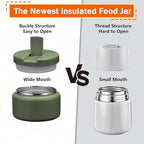 13.5oz Kids Jar for Hot Food, Insulated Vacuum Food Jar with Buckle Lid, Stainless Steel Wide Mouth Leak Proof Insulated Lunch Container for School Picnic Travel, Green