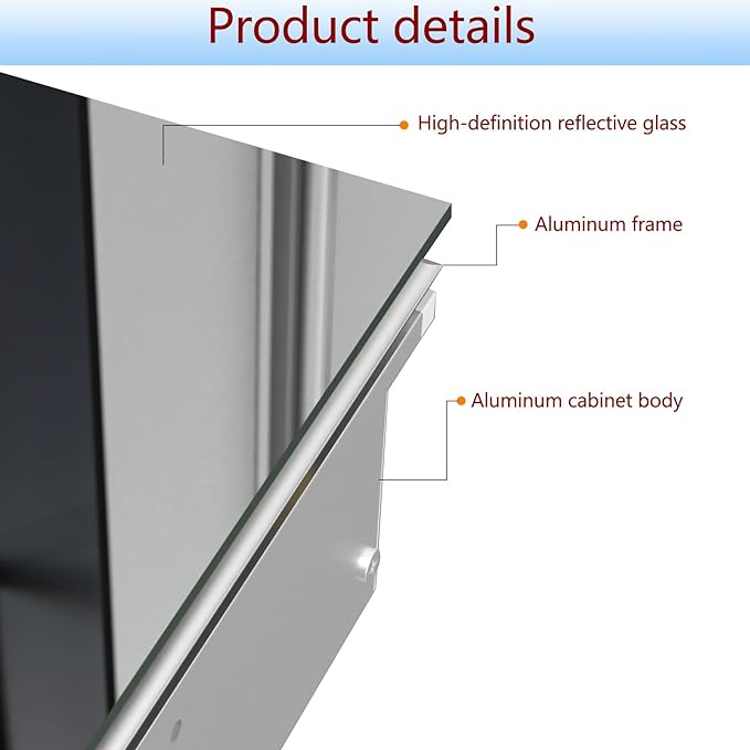 Bathroom Medicine Cabinet with Mirror, 16x20 Inch Small Mirror Cabinet, Assembly Needed, Aluminum Alloy Frame with Mirror, Surface or Recessed Medicine Cabinet with Removable Glass Shelves