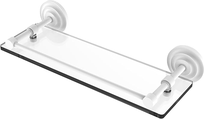 Allied Brass QN-1/16-GAL-WHM Que New 16 Inch Tempered Glass Gallery Rail Shelf, Matte White