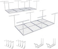 FLEXIMOUNTS 2-Piece Overhead Garage Storage Rack Set w/Hooks Adjustable Ceiling Storage Rack, 96" Length x 48" Width x 40" Height, 2 pcs, White, Classic Series