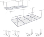 FLEXIMOUNTS 2-Piece Overhead Garage Storage Rack Set w/Hooks Adjustable Ceiling Storage Rack, 96" Length x 48" Width x 40" Height, 2 pcs, White, Classic Series