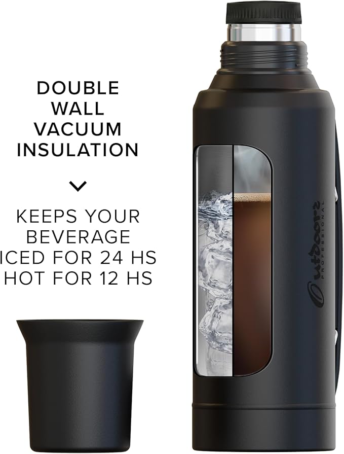 Vacuum Insulated Thermo 34oz, Stainless Steel Coffee Bottle for Hot & Cold Drinks, Leak Proof Travel Thermos Flask with Cup Lid, Tea Bottle for Home, Office & Camping