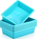 Hoteam 10 Pcs Flat Storage Organizer Tray Bin Letter Size Paper Tray for Classroom Plastic Stackable File Organizer for School Office Teacher Book Organization（ Teal, 13.78 x 9.84 x 3.15 Inch）