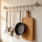 15.7" Kitchen Utensil Rack with Adjustable Holes - 7 Sliding Hooks 304 Stainless Steel, Pots and Pans Hanging Rack Wall Mounted 2 Pack