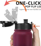 Fanhaw 20 oz Insulated Stainless Steel Water Bottle with Anti-Dust Chug Lid & Carabiner Lid, Leakproof Vacuum Metal Bottle for Kids, Women & Men (Red Black)