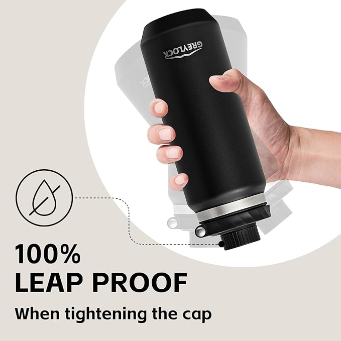 Greylock 20 oz Insulated Water Bottle with Straw Lid, Reusable Stainless Steel Sports Water Bottles with Foldable Handle, Leak Proof, Double-Wall Vacuum Insulation, 24 Hours Cold (Black)