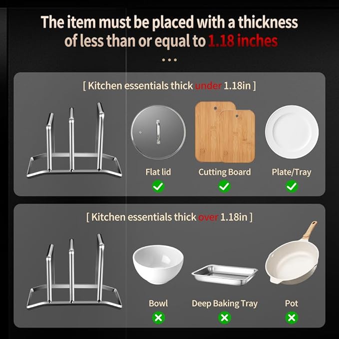 Pot Lid Holder and Cutting Board Organizer, Stainless Steel Kitchen Storage Rack for Lids and Boards, Space-Saving Cooling Rack Organizer for Countertop and Cabinet, Chopping