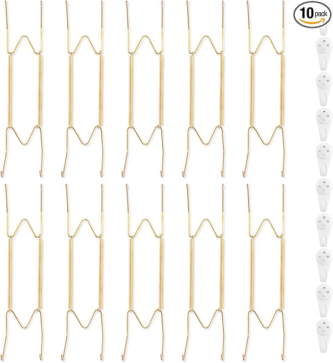 Bilillo 10 Pack Plate Hangers for the Wall, Suitable for 10-14 inch Art Plate, Invisible Heavy Duty Wire Plate Holder with Wall Hooks, Plate Hangers for Displaying Plates, Platter, Dish