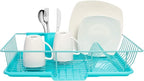 Sweet Home Collection Dish Rack Drainer 3 Piece Set with Drying Board and Utensil Holder, 5"D x 12"W x 17"H, Turquoise