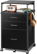 DEVAISE 3 Drawer File Cabinet with Adjustable Shelves, Rolling Wooden Filing Cabinet Mobile Printer Stand for Home Office, Black, 15.7" D x 17.7" W x 40.3" H