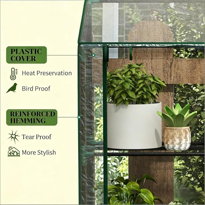 Portable Lean-to Greenhouse with Reinforced UV-Resistant Cover, Ventilated Roll-Up Doors, and Sturdy Wire Shelving for Plant Protection
