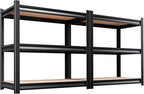 Set of 2 Garage Shelving,3 Tier Garage Storage Shelves,Adjustable Heavy Duty Metal Shelving Units and Storage Large Rack,Utility Steel Shelf For Shop Warehouse Industrial Pantry Basement 33"x35"x16"