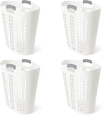 Gracious Living Easy Carry Flex Hamper, Large 87.5 Liter Lightweight Plastic Ventilated Laundry Basket Clothes Bin with Handles, White (4 Pack)