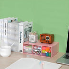 Desktop Drawers, Desk Organizer with 3 Drawers, Stackable Plastic Storage Box for Home Collection, Cosmetics, Jewelry, Office Supplies (1 Tall Layer, Pink)