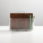 mDesign School Supplies Desk Organizer Tote for Scissors, Pens, Pencils, Notepads, Markers, Highlighters, Tape - Small, Clear